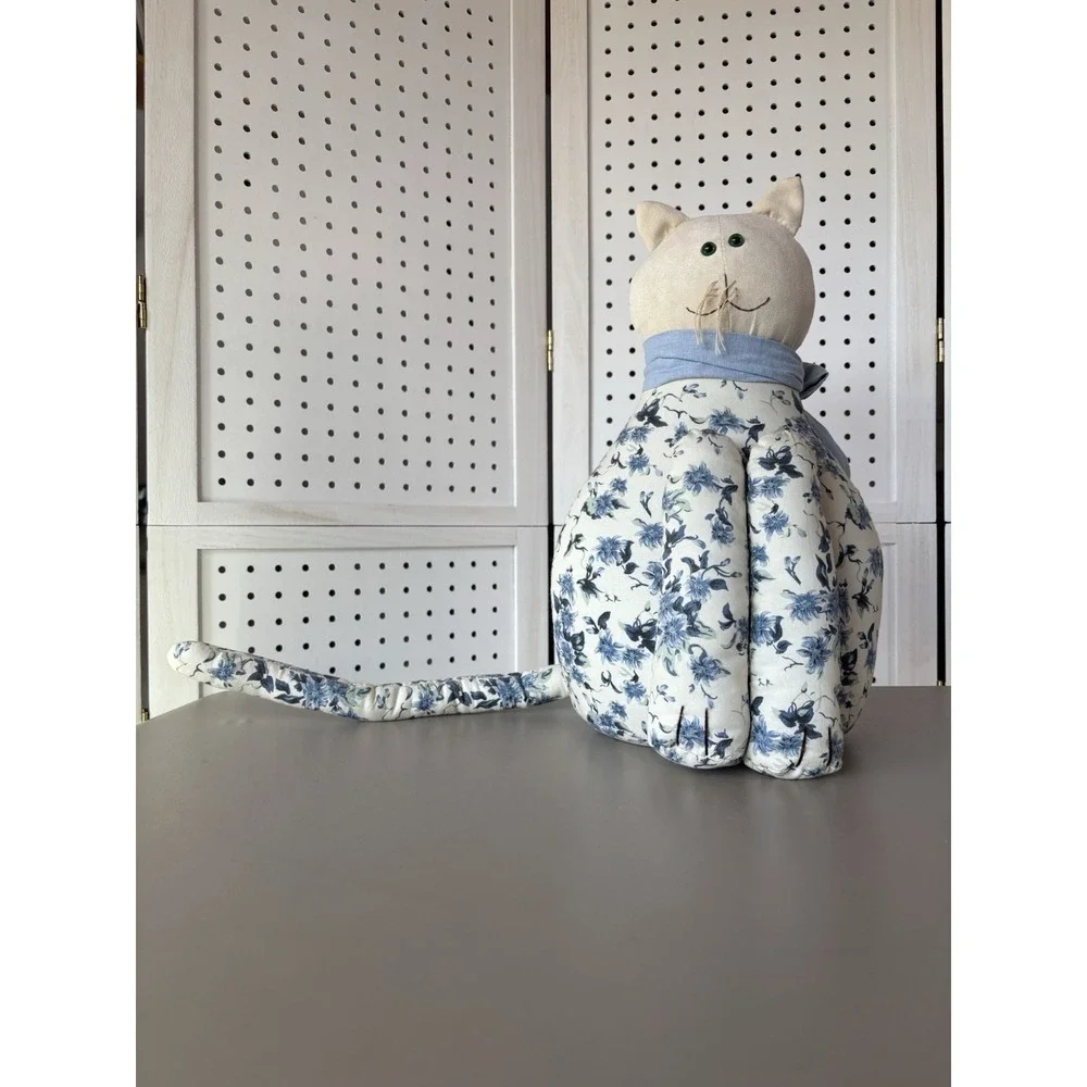 Our America Blue Floral Cat Door Jammer‎ 'Door-ables Door Stop Plush Weighted
